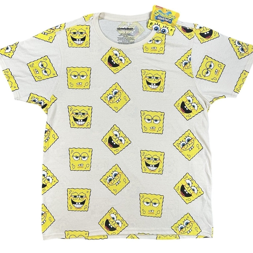 New Spongebob T-Shirt Mens Large Nickelodeon Print Short Sleeve Streetwear NWT